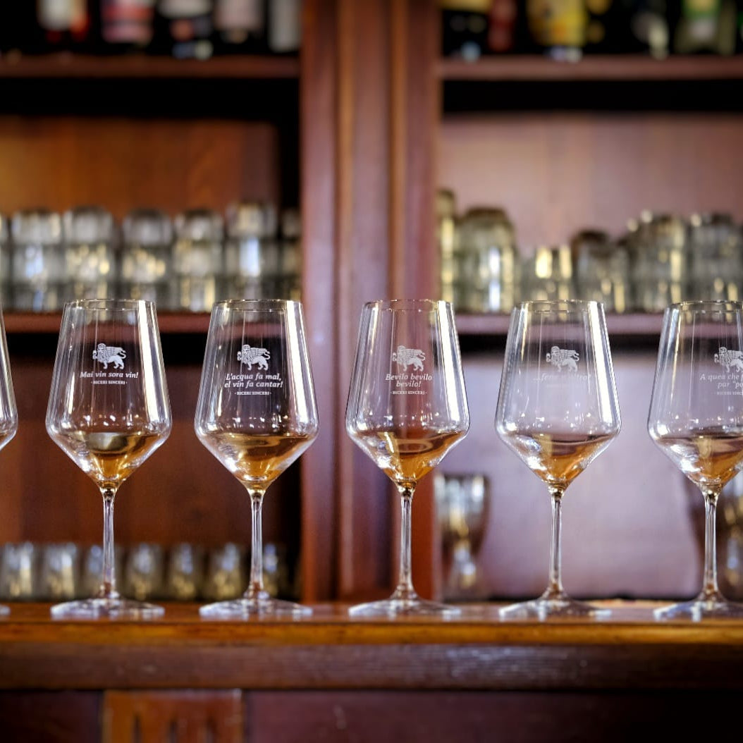 BICERI SINCERI - Confezione da 6 calici in cristallo con scritte in veneto