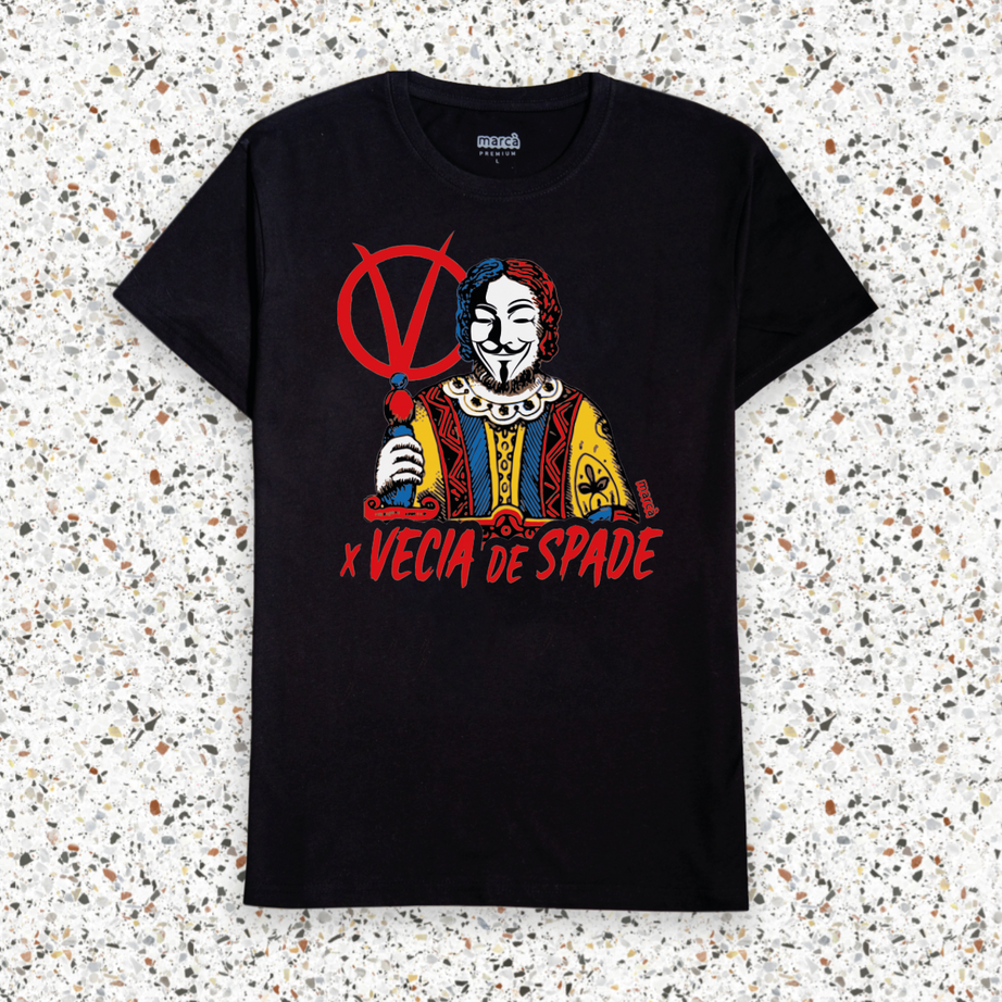 T-Shirt Nera V per VECIA DE SPADE