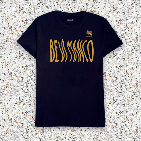 T-Shirt Nera PREMIUM BEVI MANCO con scritta Gialla
