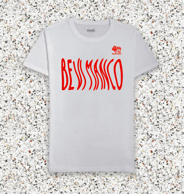 T-Shirt Bianca PREMIUM BEVI MANCO con scritta Rossa
