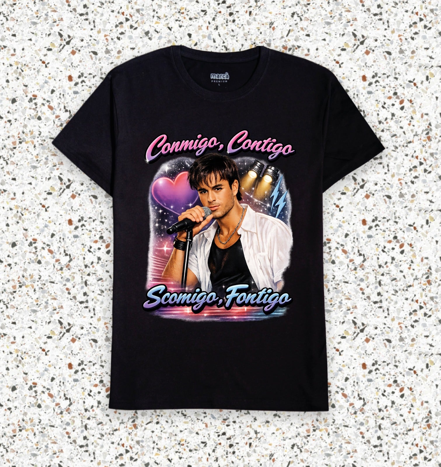 T-Shirt Nera Premium Conmigo Contigo / Scomigo Fontigo