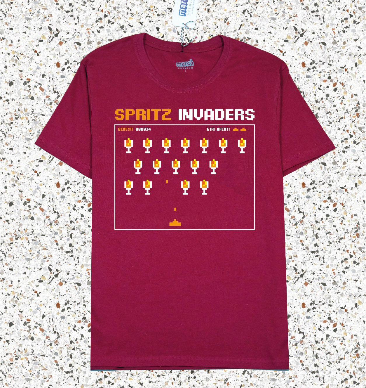 T-Shirt Bordeaux PREMIUM SPRITZ INVADERS Immagine principale del prodotto